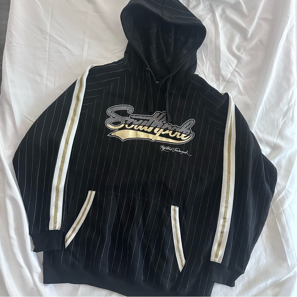 Size XL: 2000s x Southpole Striped Hoodie x Black White Gold x Y2K